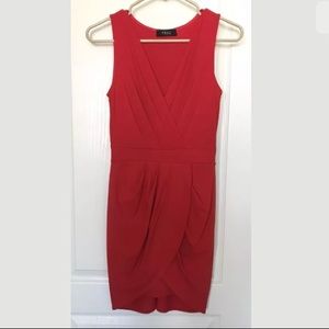 Red pleated mini bodycon dress